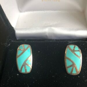 Stuller silver and turquoise sterling silver stud earrings OS